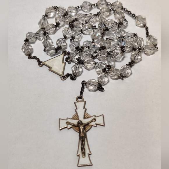 Vintage MCM Silver and Enamel Catholic Rosary Original Box - Picture 4 of 15